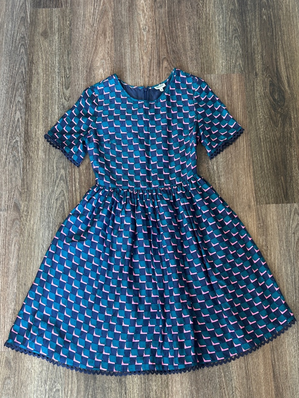Kenzo Silk Jacquard Scalloped Check Dress Blue Women’s 36 XS/S